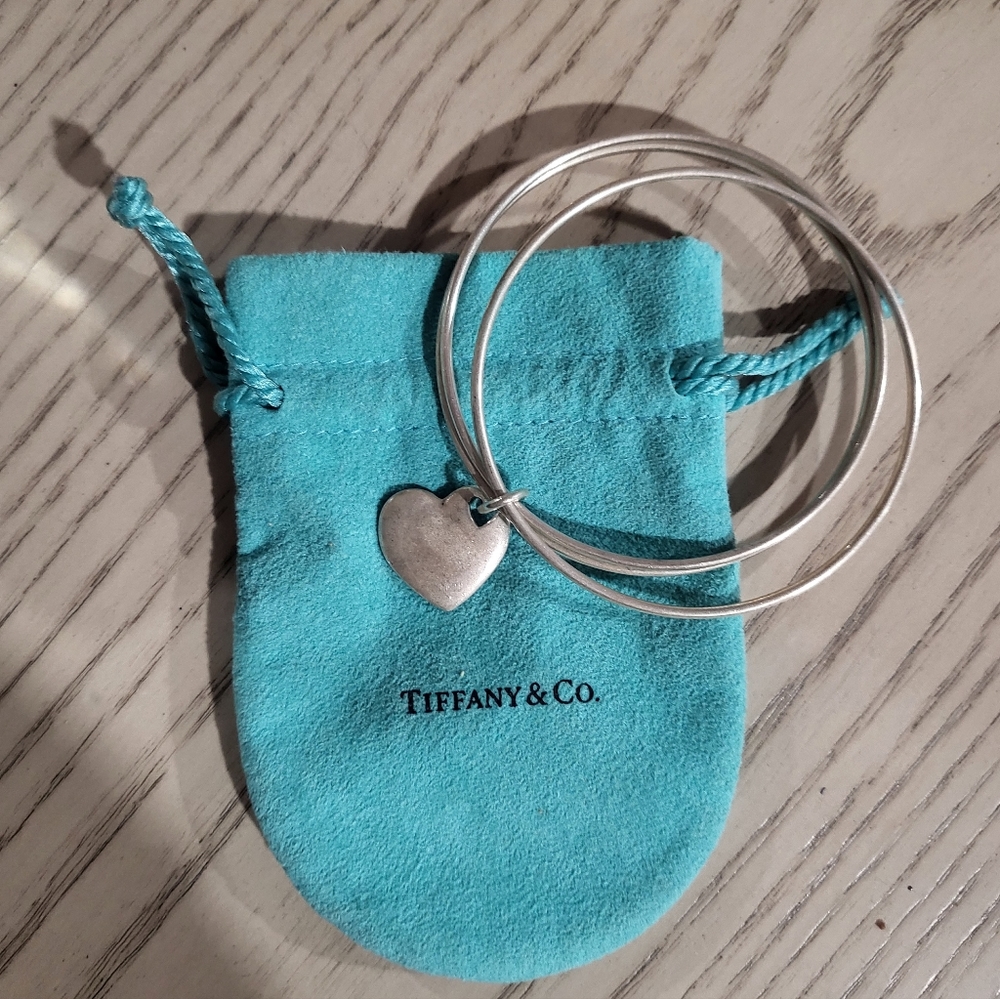Tiffany & Co. Three Bangle Heart Charm Set Sterling Silver